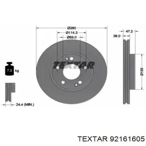 92161605 Textar диск гальмівний передній