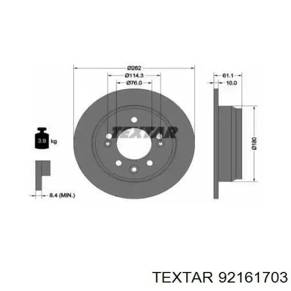 Задні дискові гальма Textar 92161703 ціна, від 28.46 USD