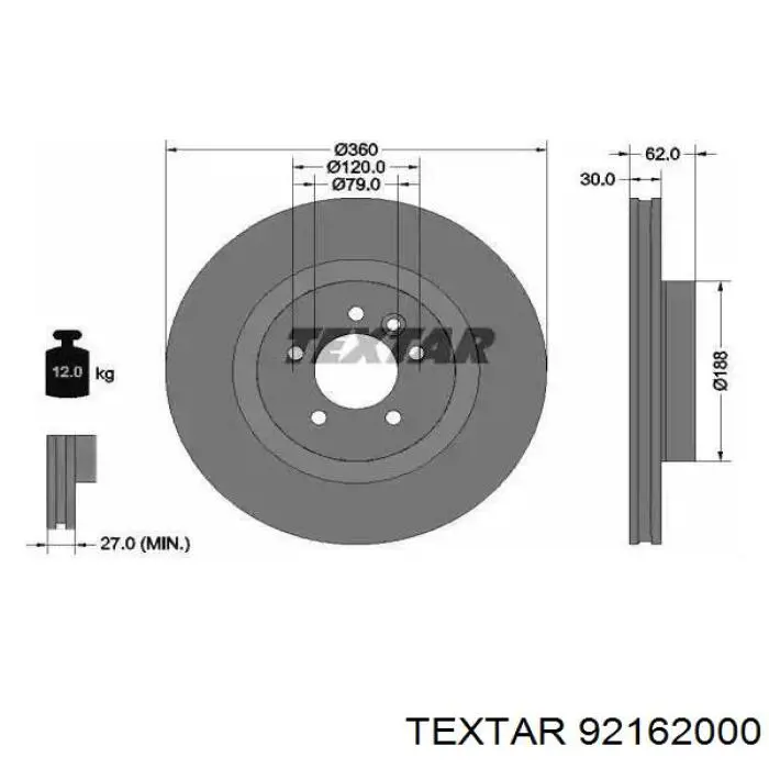 Купити 92162000 Textar Ротор гальмівний