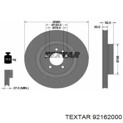 92162000 Textar диск гальмівний передній