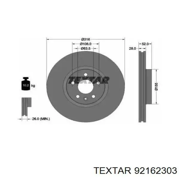 Диск гальмівний передній 92162303 Textar