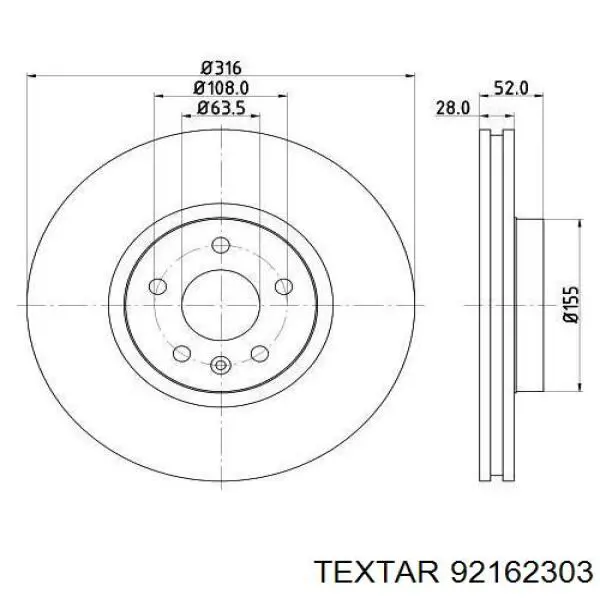 Диск переднього гальма Textar 92162303 ціна, від 63.96 USD