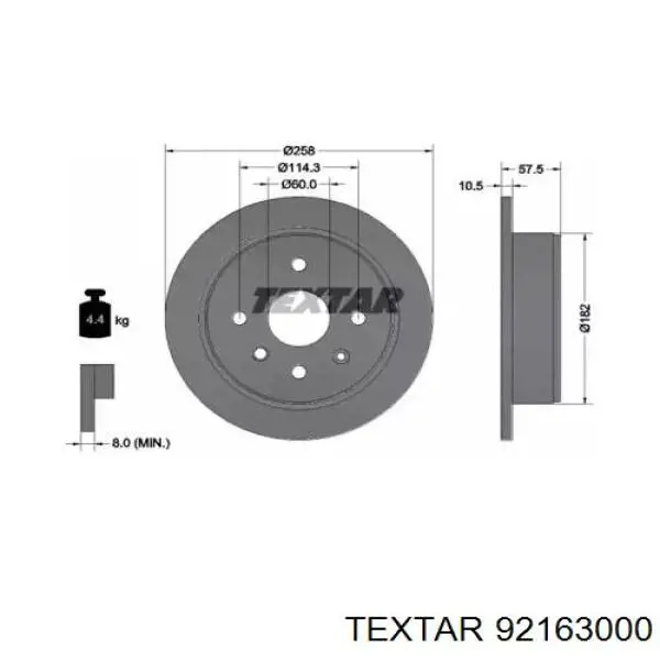 92163000 Textar диск гальмівний задній