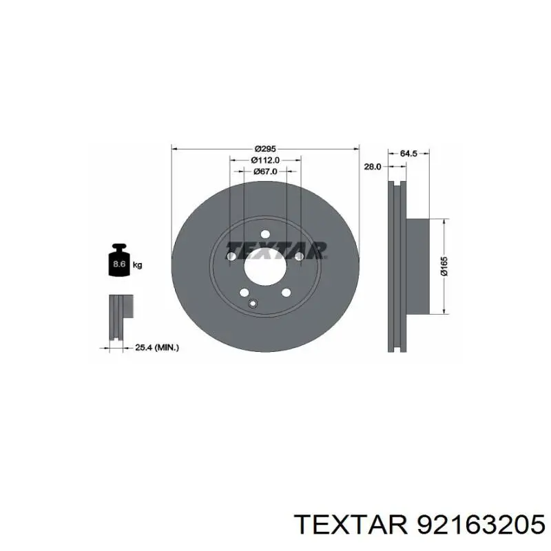 Диск переднього гальма Textar 92163205 ціна, від 58.80 USD