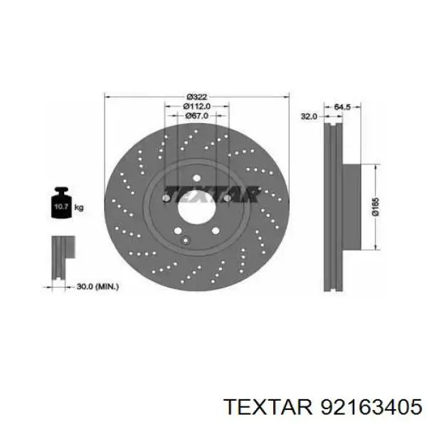 92163405 Textar Гальмо дискове переднє
