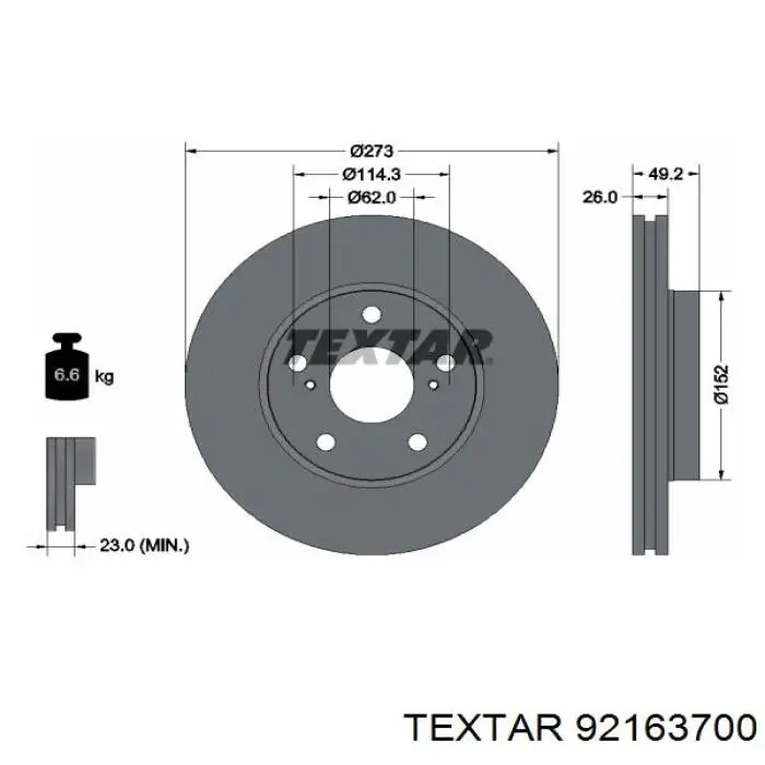 92163700 Textar диск гальмівний передній