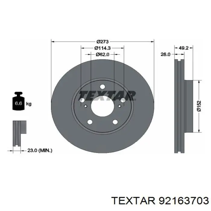 Диск гальмівний передній 92163703 Textar