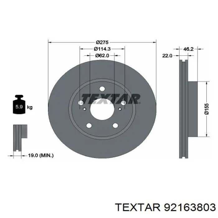 92163803 Textar диск гальмівний передній