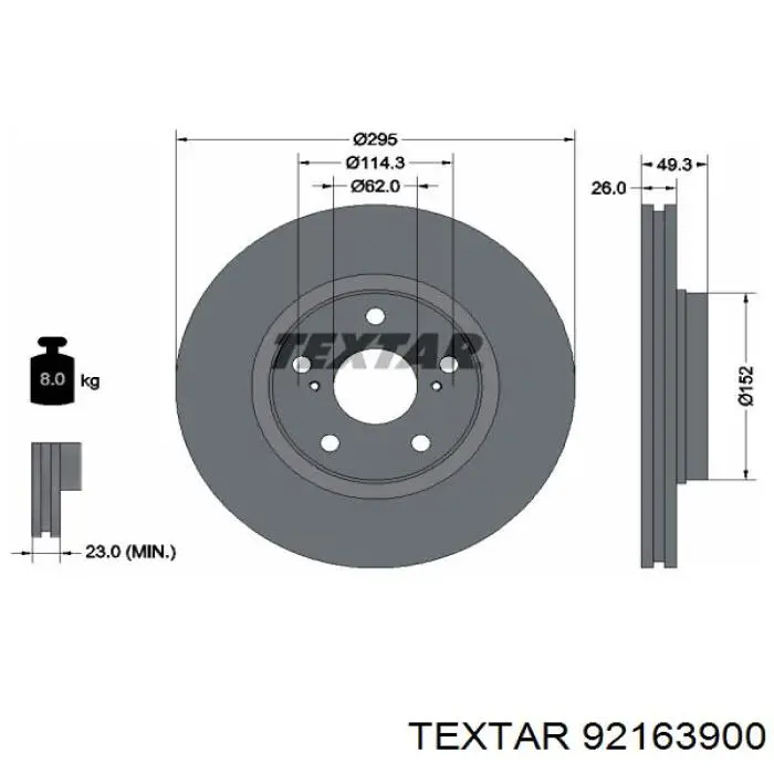 92163900 Textar диск гальмівний передній