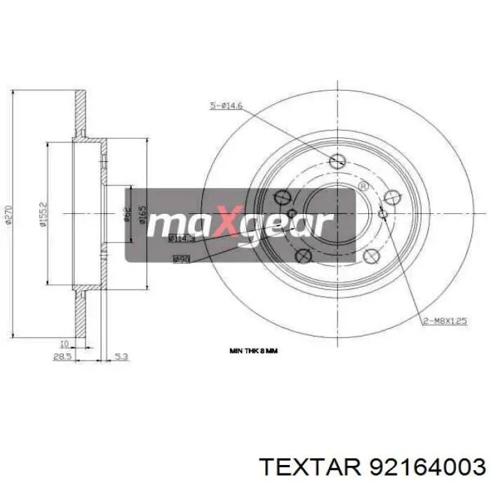 Купити 92164003 Textar Диск заднього гальма
