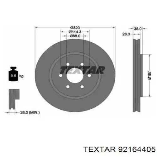 92164405 Textar Гальмо дискове переднє