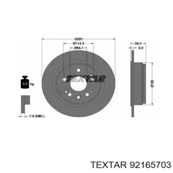 92165703 Textar диск гальмівний задній