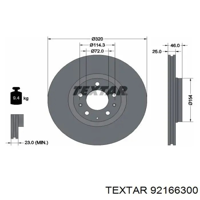 92166300 Textar Гальмо дискове переднє