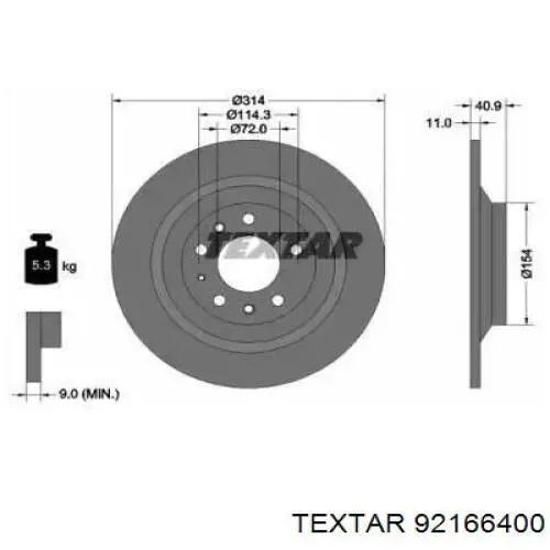 Купити 92166400 Textar Диск заднього гальма