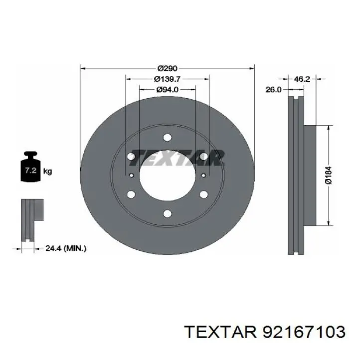 92167103 Textar Гальмо дискове переднє