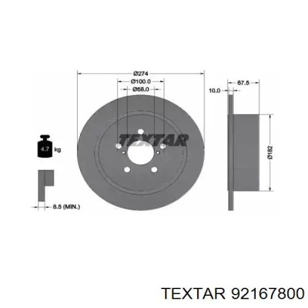 92167800 Textar диск гальмівний задній