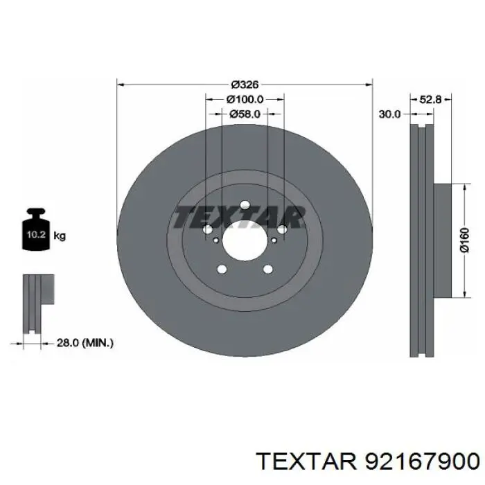 92167900 Textar диск гальмівний передній