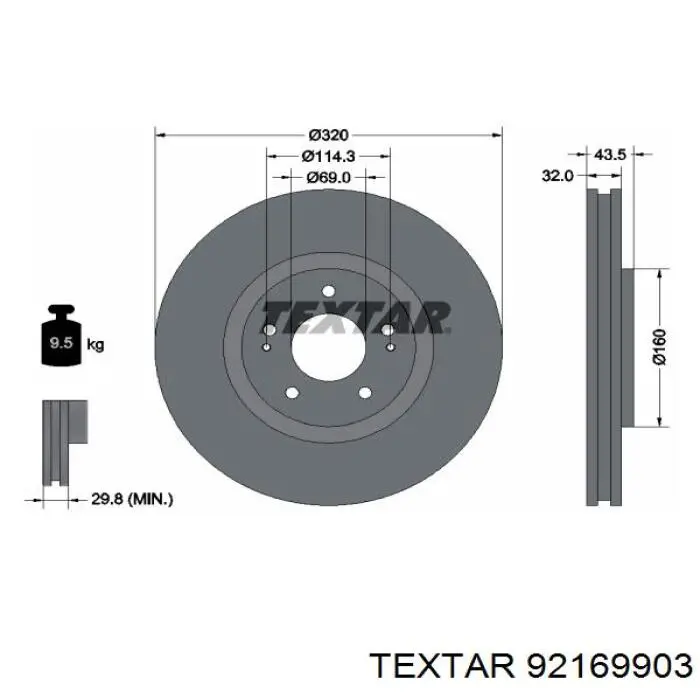 92169903 Textar диск гальмівний передній
