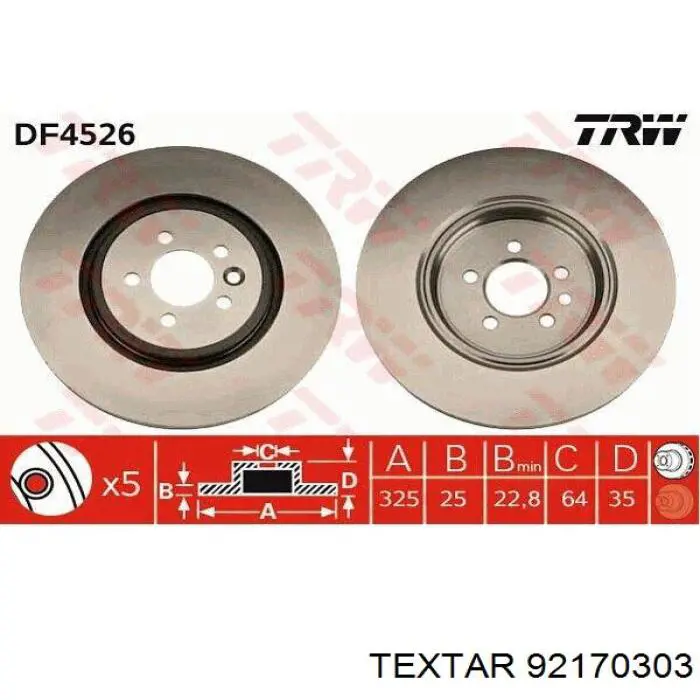 92170303 Textar диск гальмівний передній