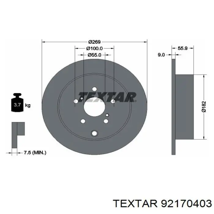 Диск гальмівний задній 92170403 Textar