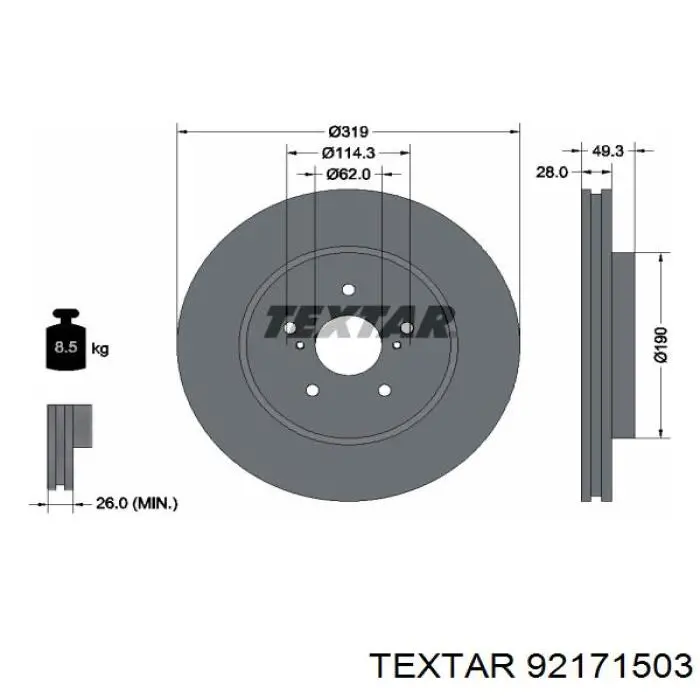 92171503 Textar диск гальмівний передній