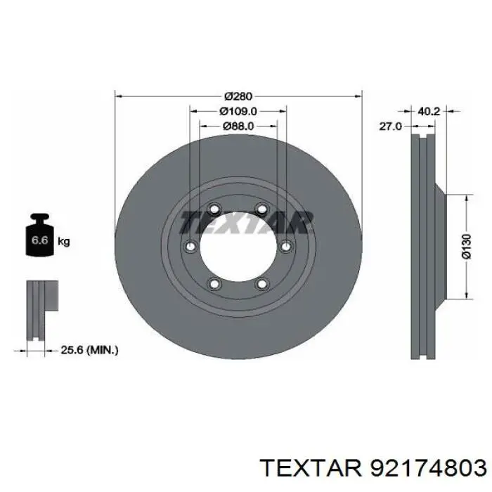 Диск гальмівний передній 92174803 Textar