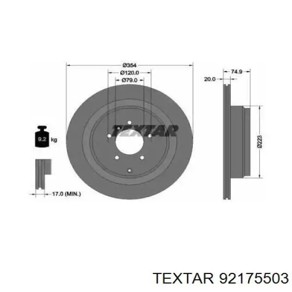 92175503 Textar диск гальмівний задній