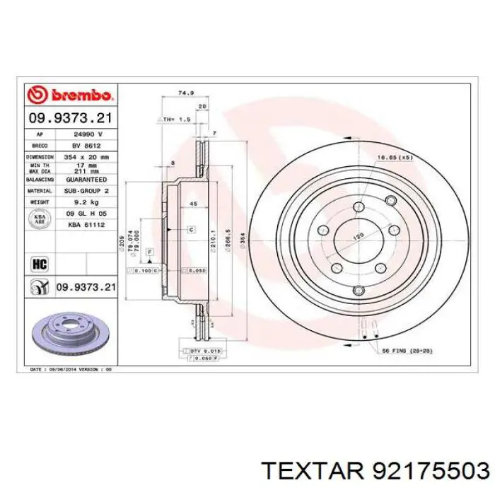 Задні дискові гальма Textar 92175503 ціна, від 67.05 USD