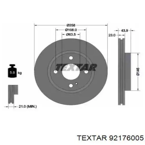 Диск гальмівний передній 92176005 Textar