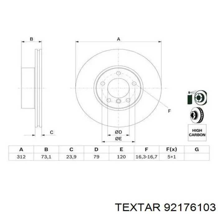 Диск переднього гальма Textar 92176103 ціна, від 67.18 USD