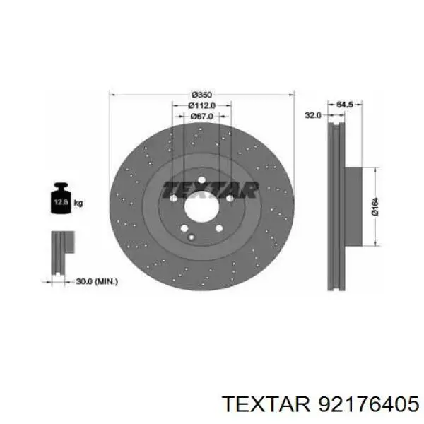 Диск гальмівний передній 92176405 Textar