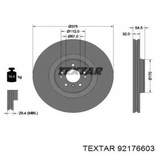 92176603 Textar Гальмо дискове переднє