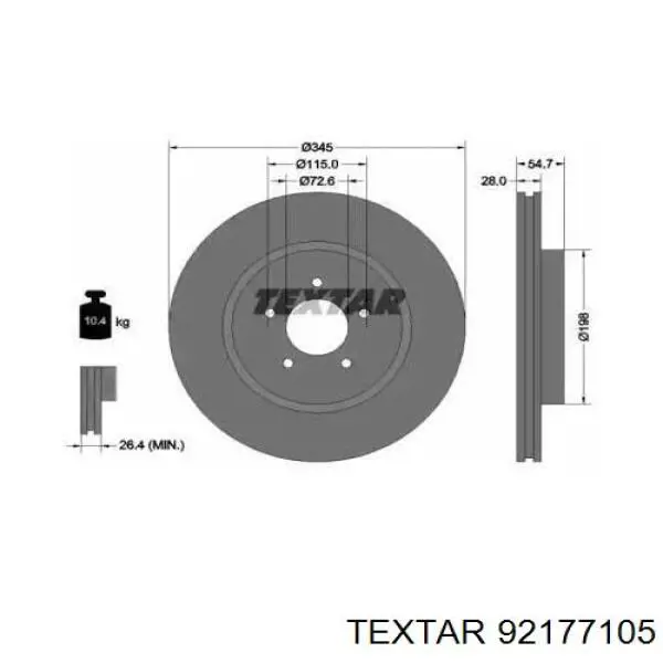 92177105 Textar Гальмо дискове переднє