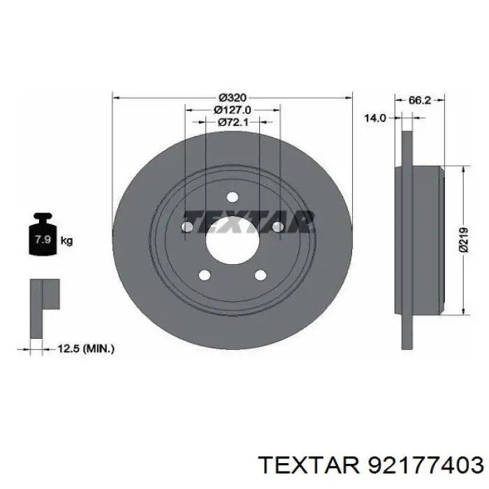 92177403 Textar диск гальмівний задній