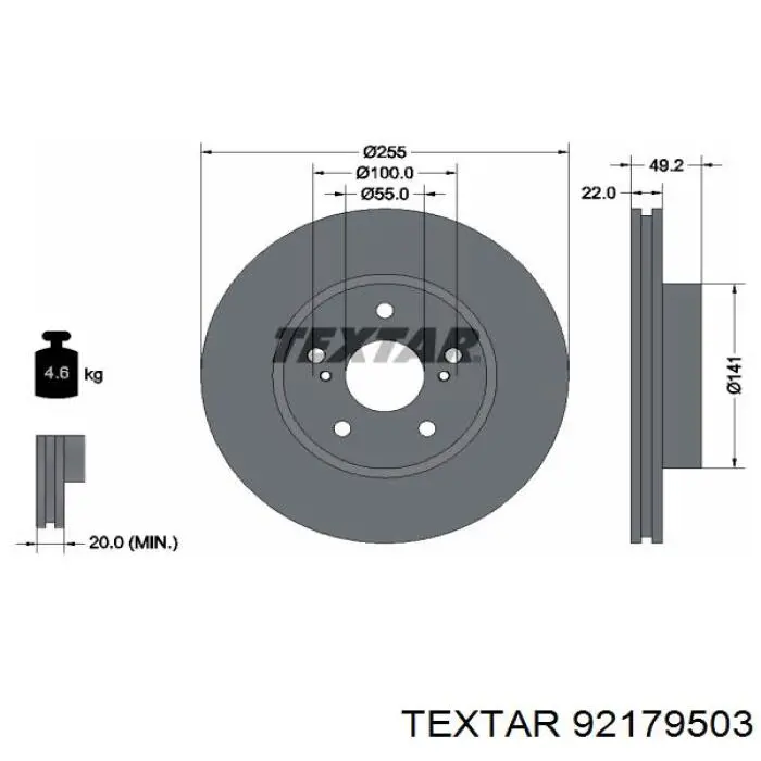 92179503 Textar Гальмо дискове переднє