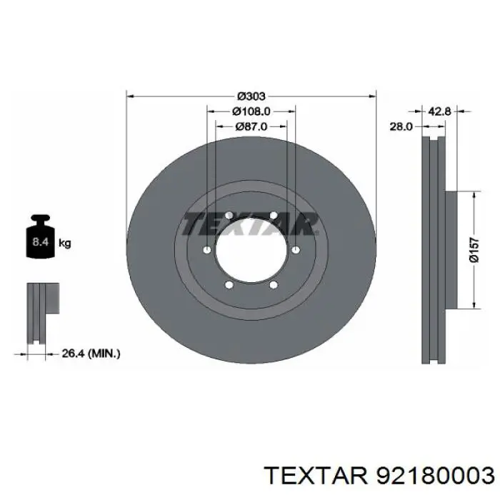 92180003 Textar Гальмо дискове переднє