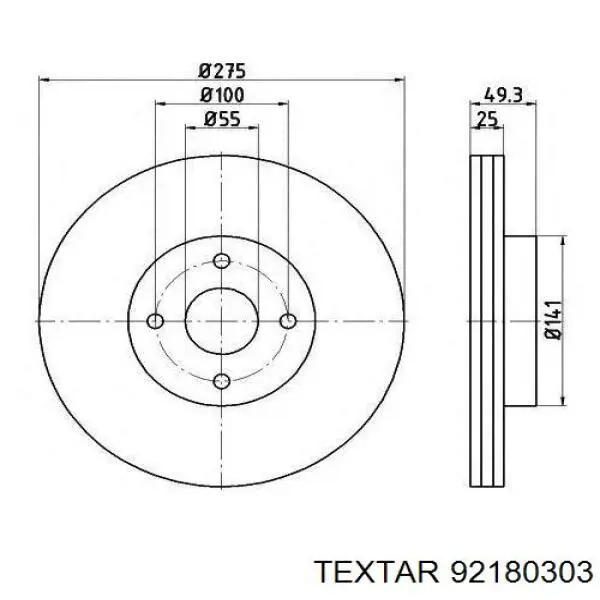 Диск гальмівний передній 92180303 Textar