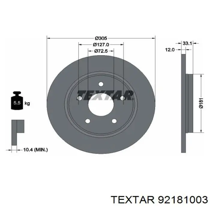 Диск гальмівний задній 92181003 Textar