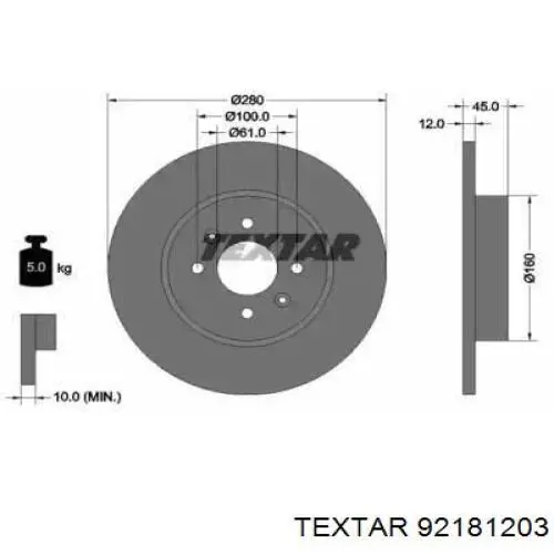 Диск гальмівний задній 92181203 Textar