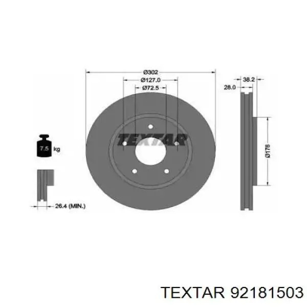 Диск переднього гальма Textar 92181503 ціна, від 42.44 USD