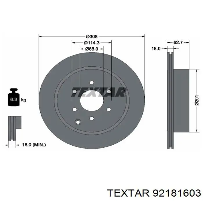 Диск гальмівний задній 92181603 Textar