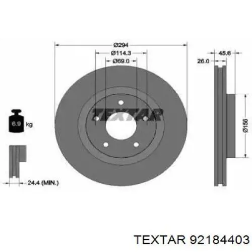 92184403 Textar диск гальмівний передній
