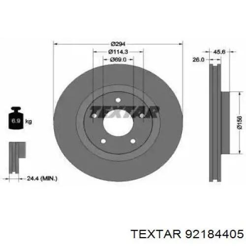 92184405 Textar диск гальмівний передній