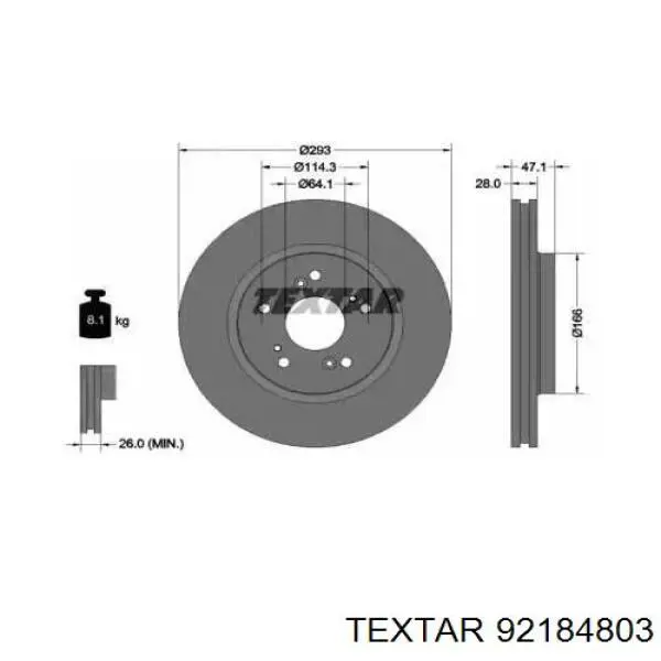 92184803 Textar диск гальмівний передній