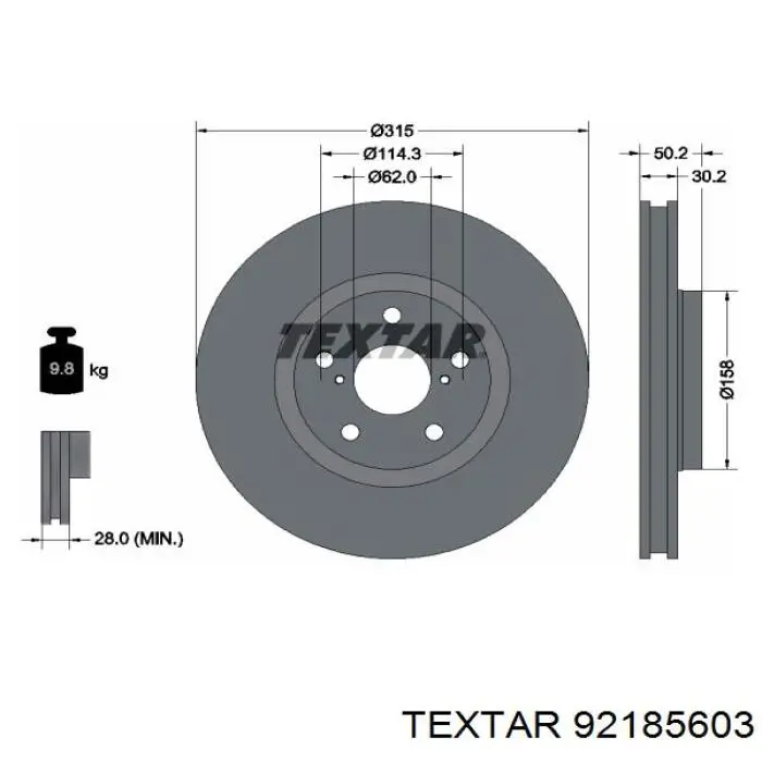 92185603 Textar Гальмо дискове переднє
