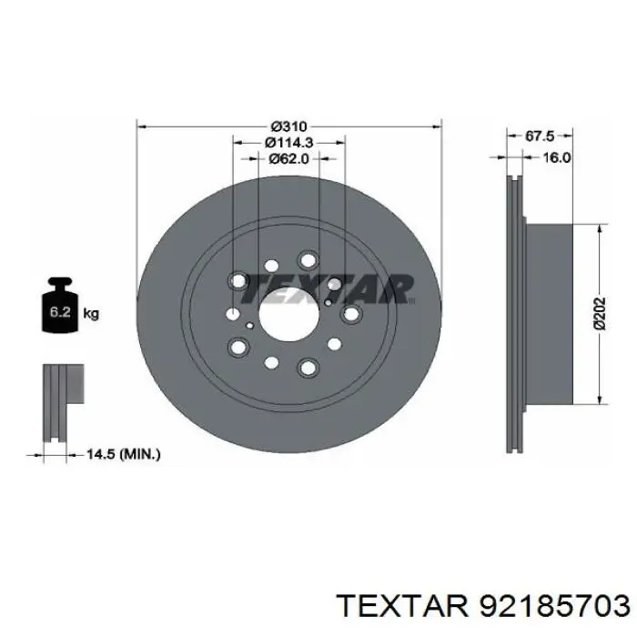 Диск гальмівний задній 92185703 Textar