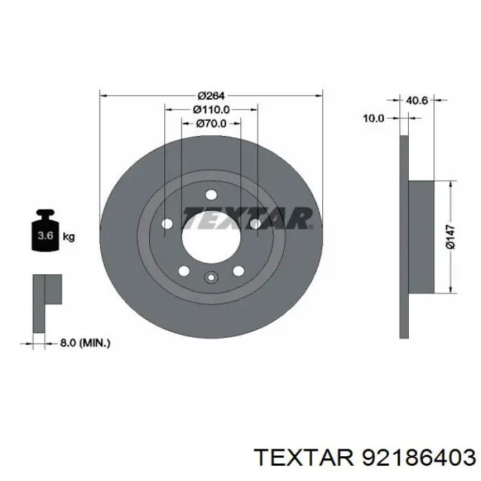 Диск гальмівний задній 92186403 Textar