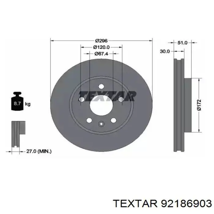 92186903 Textar диск гальмівний передній