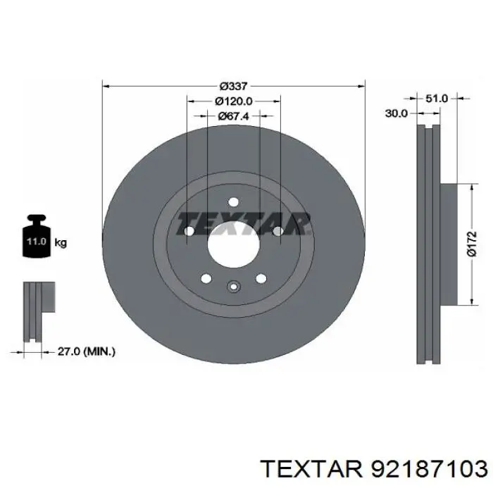 92187103 Textar диск гальмівний передній
