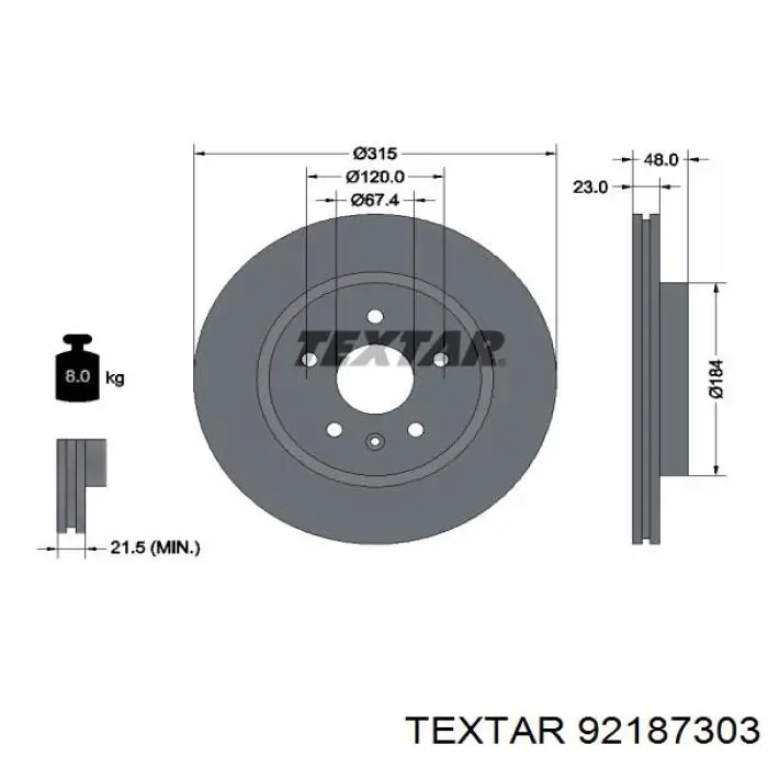 92187303 Textar диск гальмівний задній
